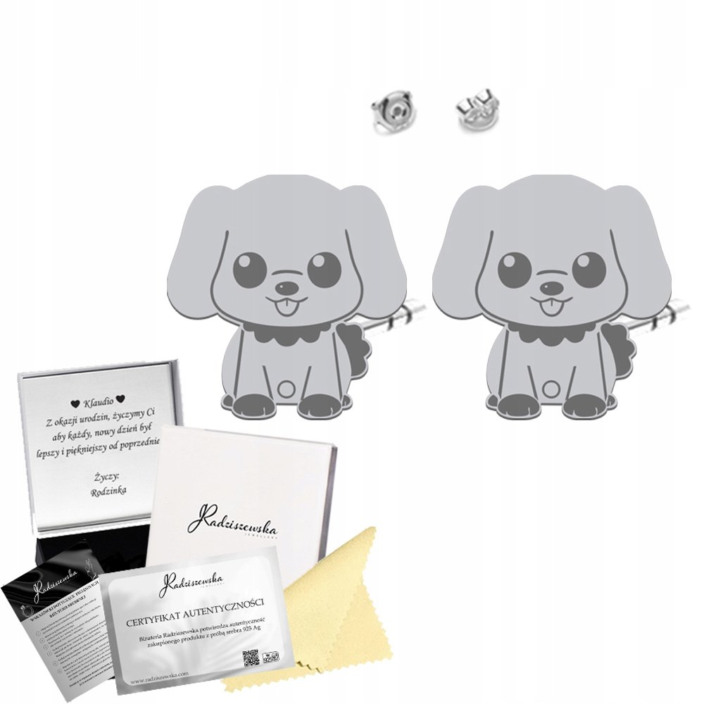Kolczyki Srebrne z Pieskiem 925 Prezent Dziecko ŻYCZENIA GRATIS