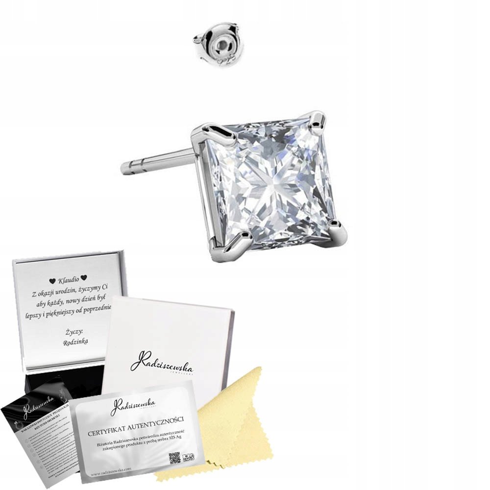 Kolczyk Srebrny Damski Męski Cyrkonia 6mm Prezent 925 DEDYKACJA GRATIS