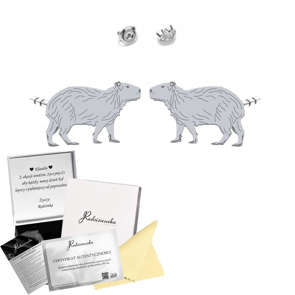 Kolczyki Srebrne KAPIBARA Sztyfty Prezent Biżuteria 925 ŻYCZENIA GRATIS