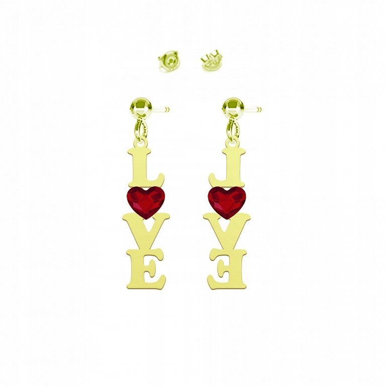 Złote Kolczyki Serce Love Prezent Dzień Kobiet 925 DEDYKACJA GRATIS