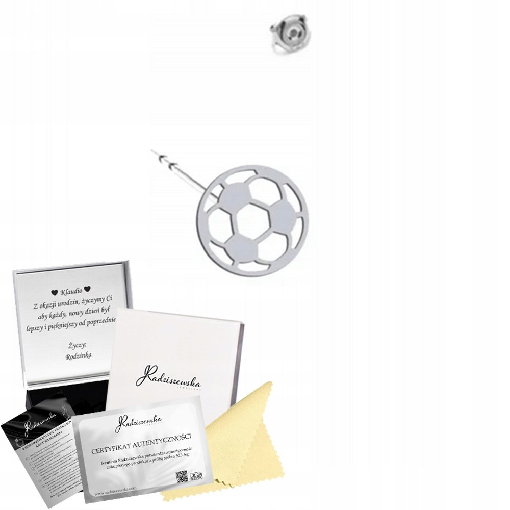 Kolczyk Srebrny Piłka Nożna Srebro 925 Prezent 1 SZTUKA DEDYKACJA GRATIS