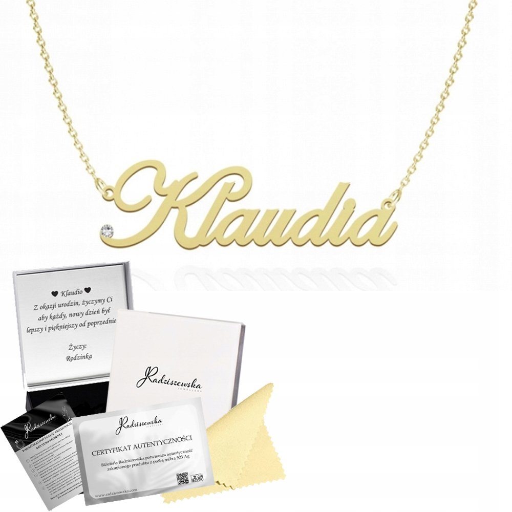 ZŁOTY NASZYJNIK Z IMIENIEM KLAUDIA ŁAŃCUSZEK SREBRO 925 PREZENT BIŻUTERIA