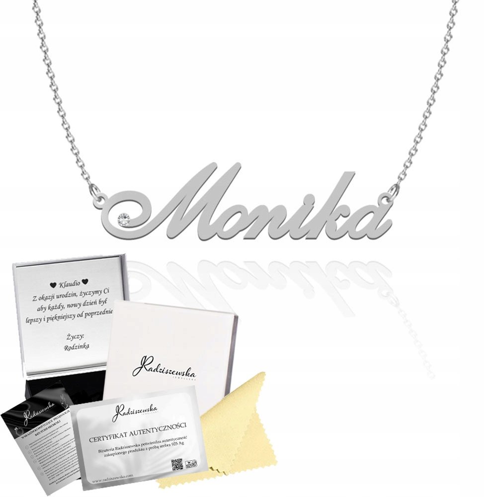 Naszyjnik Srebrny z Imieniem Monika Łańcuszek SREBRO 925 DEDYKACJA GRATIS