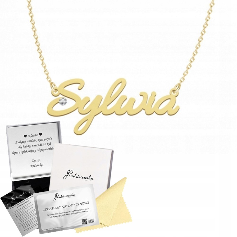 Złoty Naszyjnik z Imieniem Sylwia Łańcuszek Srebro 925 DEDYKACJA GRATIS