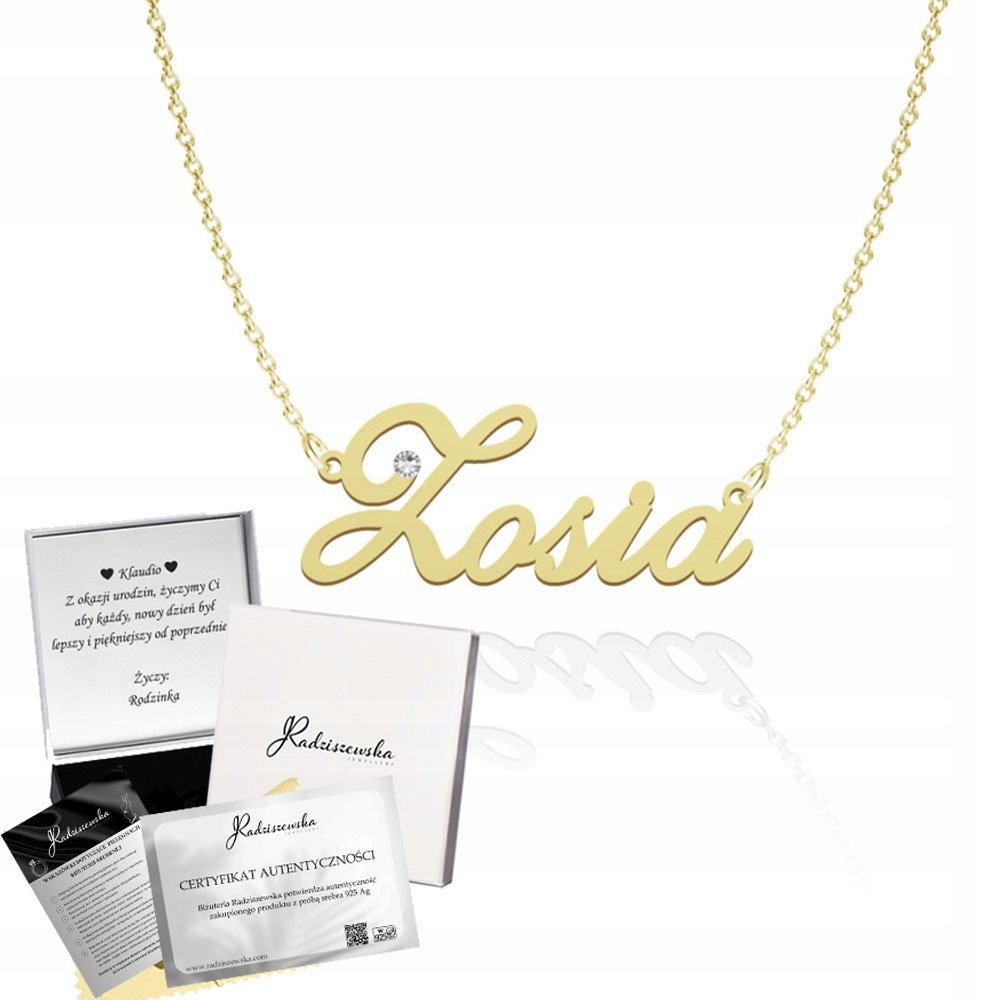 Złoty Łańcuszek z imieniem ZOSIA Prezent SREBRO 925 TABLICZKA GRATIS