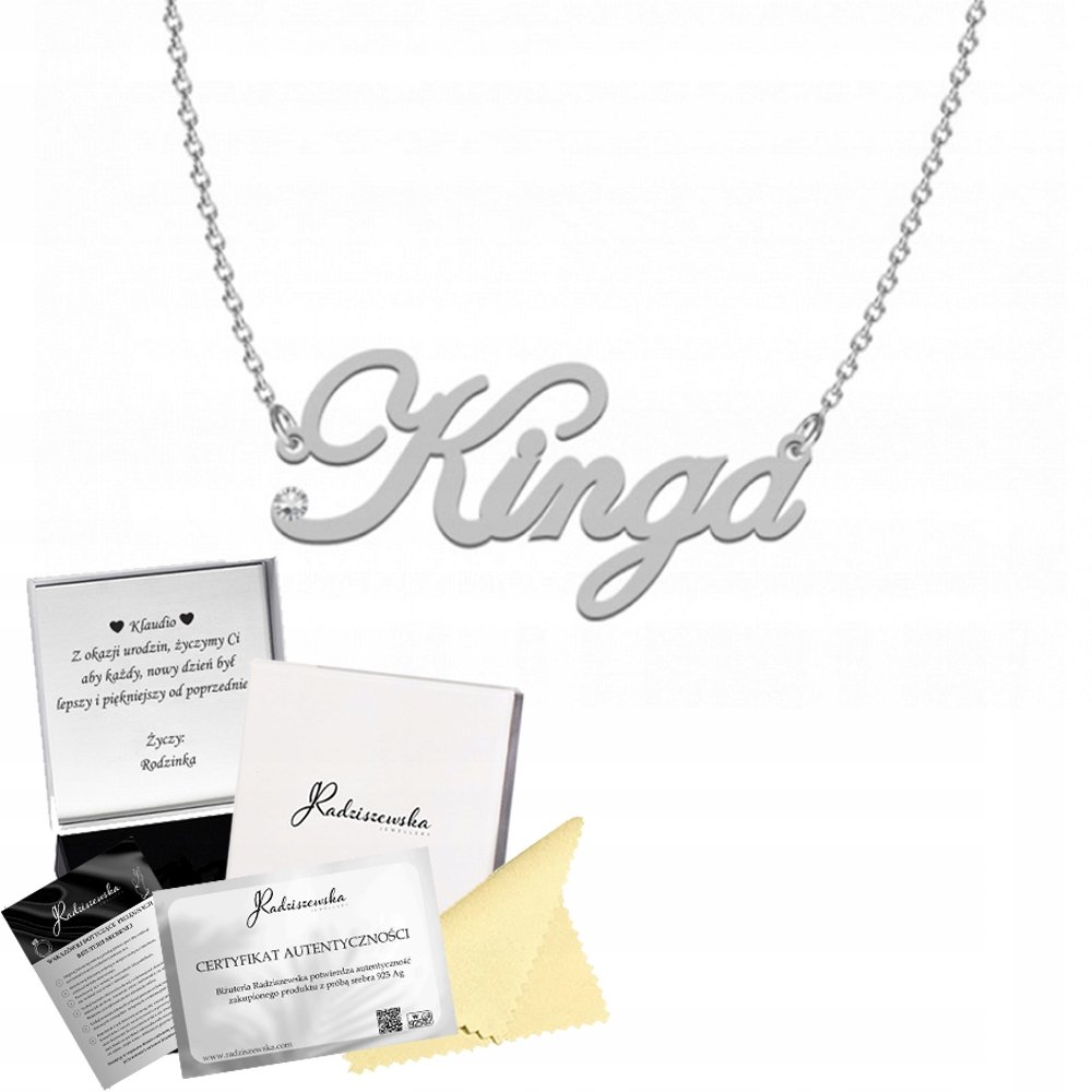 Naszyjnik Srebrny z imieniem Kinga Łańcuszek Srebro 925 Prezent DEDYKACJA