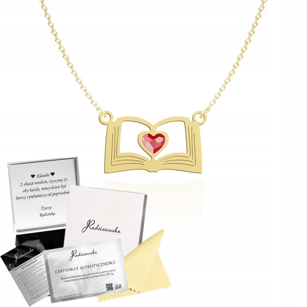 Złoty Naszyjnik Książka Łańcuszek SREBRO 925 Prezent DEDYKACJA GRATIS