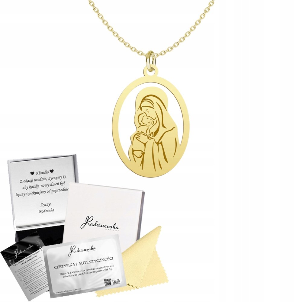 Złoty Łańcuszek z medalikiem MATKA BOSKA Z DZIECIĄTKIEM 925 GRAWER GRATIS