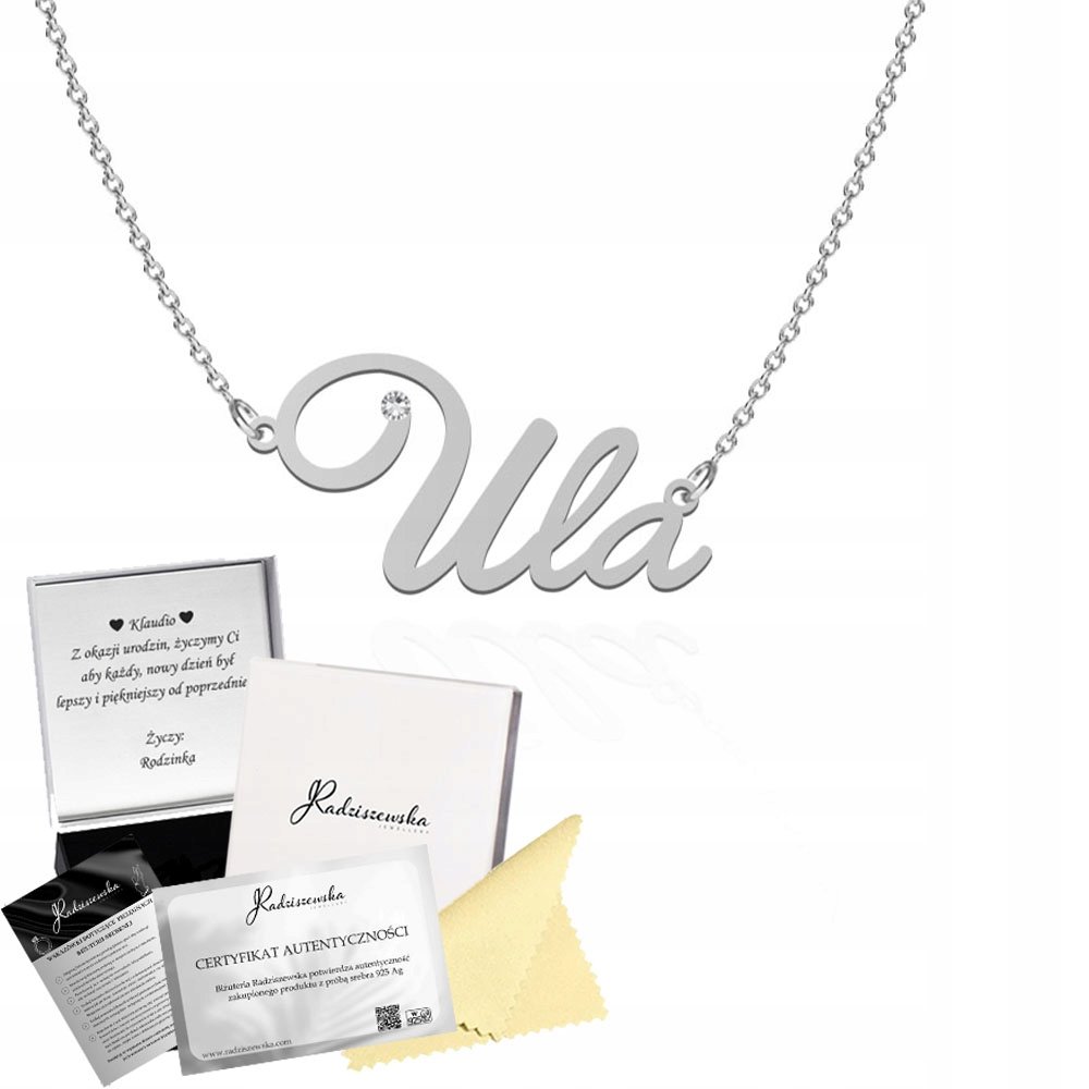 Naszyjnik Srebrny z imieniem ULA 925 Łańcuszek Prezent Dedykacja Gratis