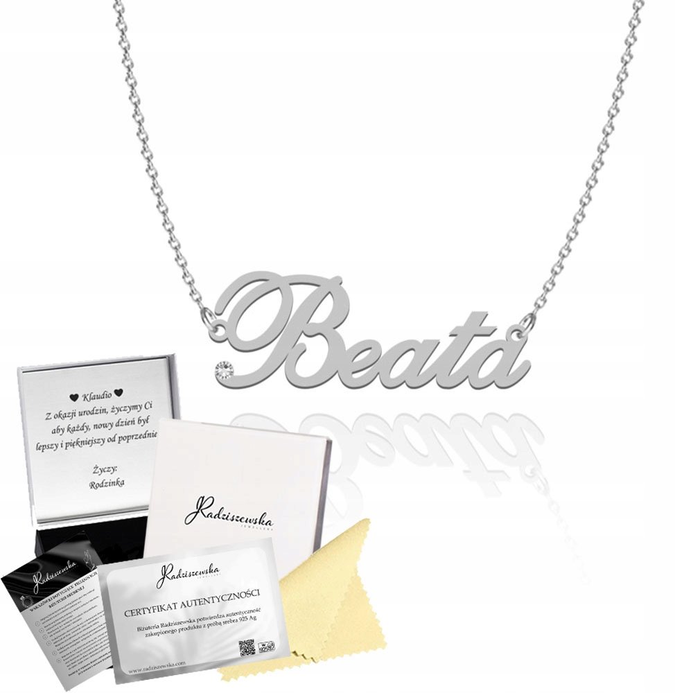 Naszyjnik Srebrny z imieniem BEATA Łańcuszek Prezent 925 DEDYKACJA GRATIS