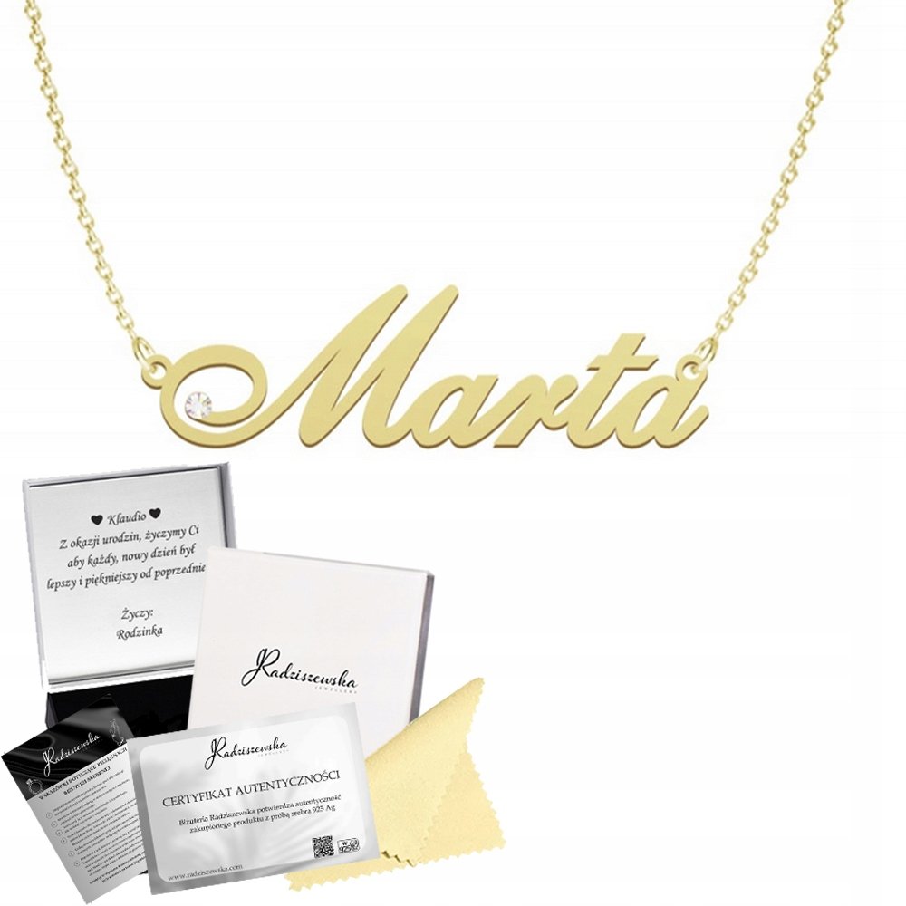 ZŁOTY NASZYJNIK Z IMIENIEM MARTA ŁAŃCUSZEK SREBRO 925 PREZENT DEDYKACJA