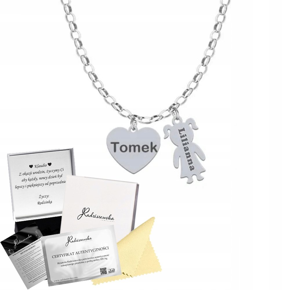 Naszyjnik Srebrny Serce Imię Dziecka Prezent dla Mamy 925 GRAWER GRATIS