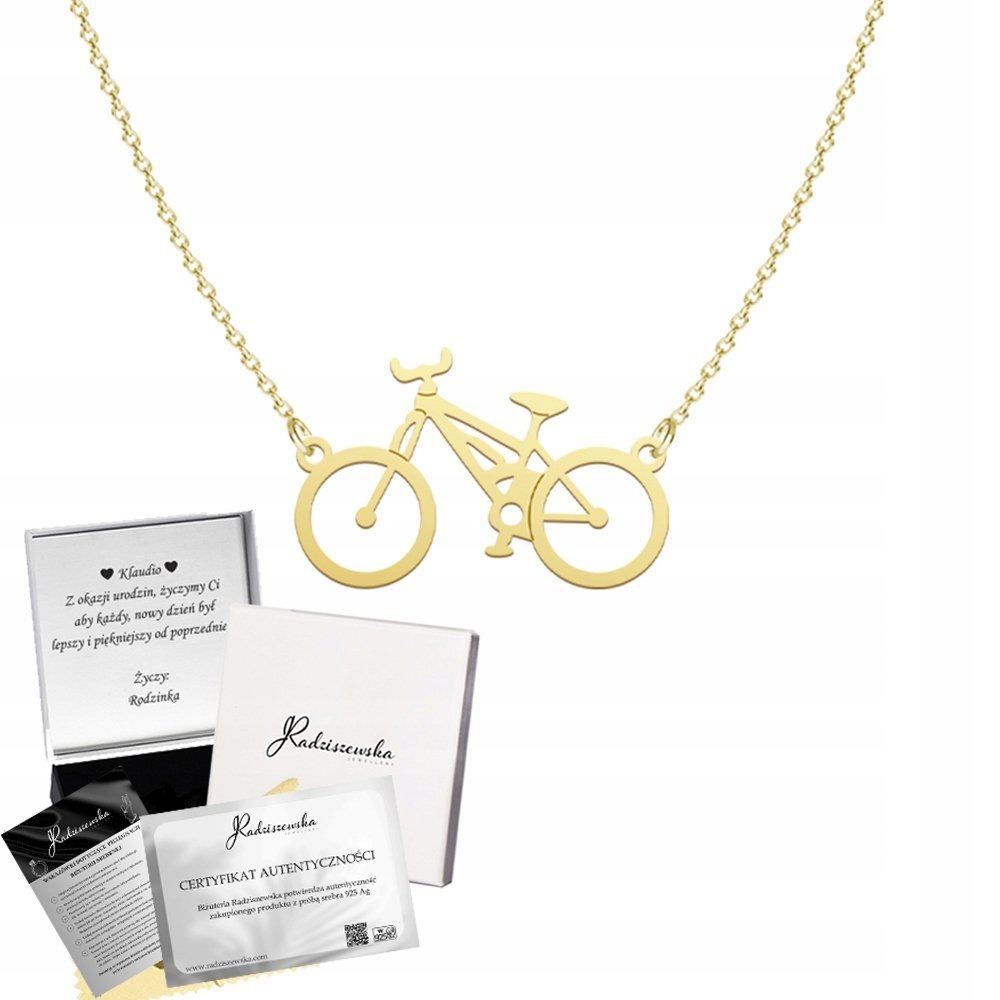 Złoty Naszyjnik Rower Łańcuszke SREBRO 925 Prezent Kobieta DEDYKACJA GRATIS