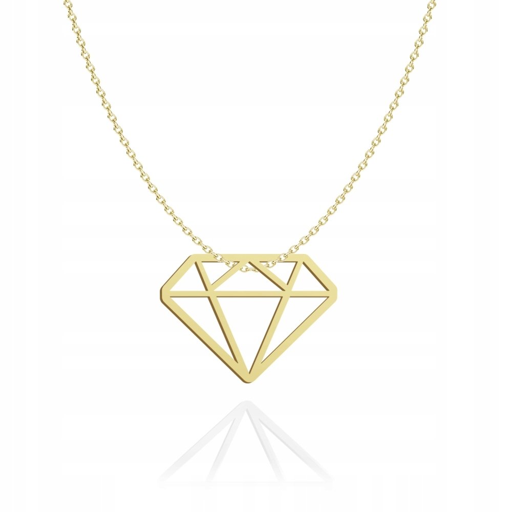 Złoty Naszyjnik z Diamentem 925 Łańcuszek Diament DEDYKACJA GRATIS