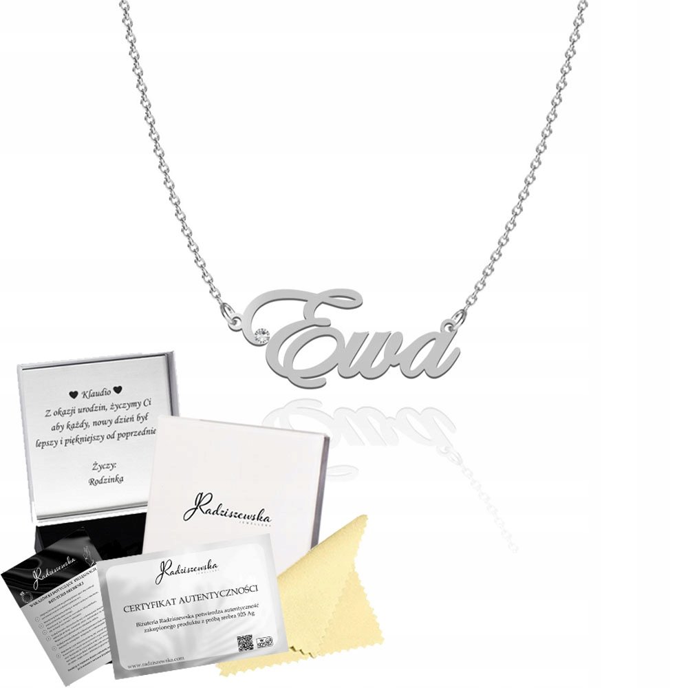 Naszyjnik Srebrny z Imieniem EWA Łańcuszek 925 Prezent DEDYKACJA GRATIS