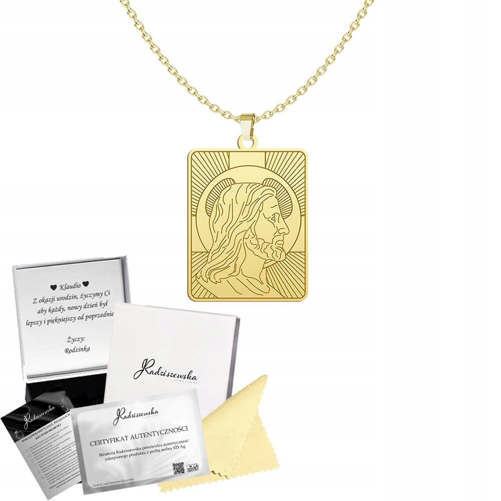 Złoty Łańcuszek Medalik z Panem Jezusem SREBRO 925 Biżuteria Komunia GRATIS