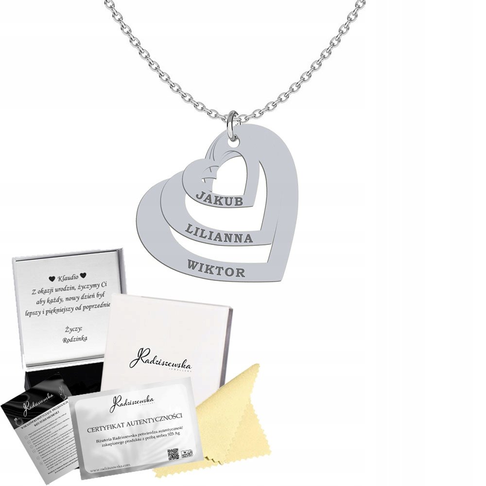 Naszyjnik Srebrny dla Mamy Serce Imię Dziecka SREBRO 925 Dzień Matki Grawer