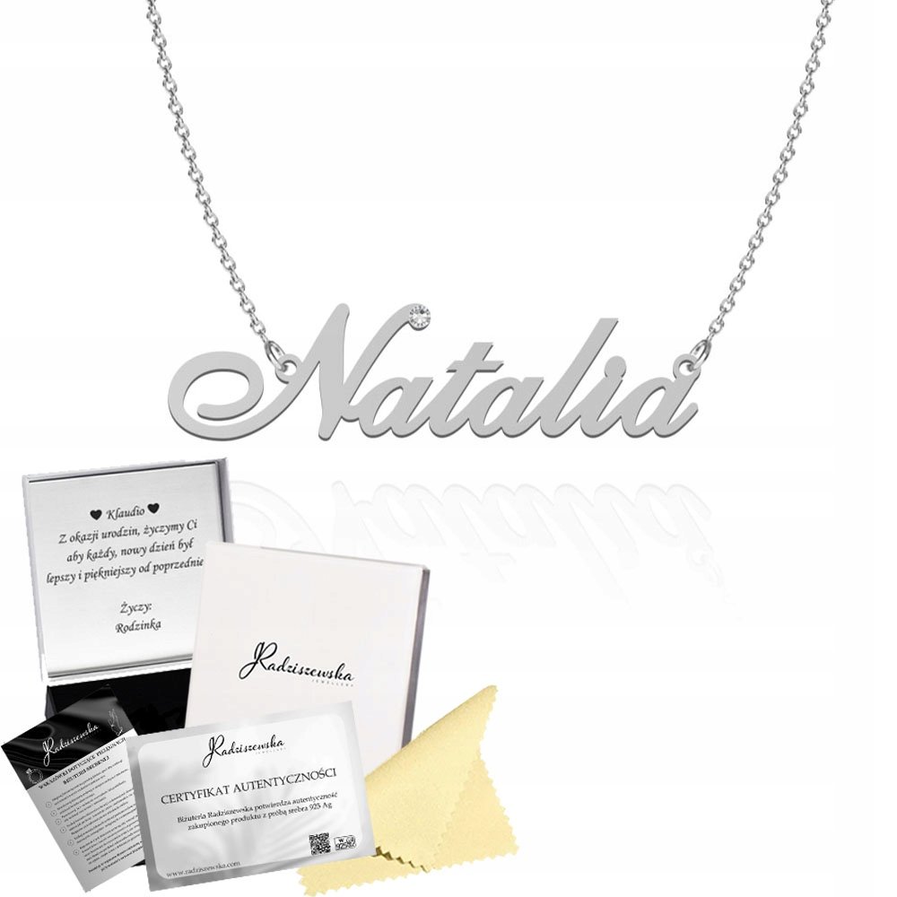 Naszyjnik Srebrny z imieniem NATALIA Łańcuszek 925 Prezent DEDYKACJA GRATIS