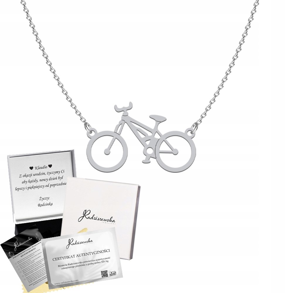 Naszyjnik Srebrny Rower Łańcuszek SREBRO 925 Prezent DEDYKACJA GRATIS