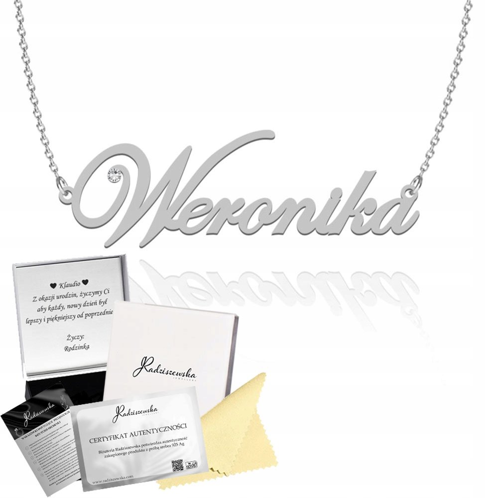 Naszyjnik Srebrny z imieniem Weronika Łańcuszek Prezent 925 DEDYKACJA