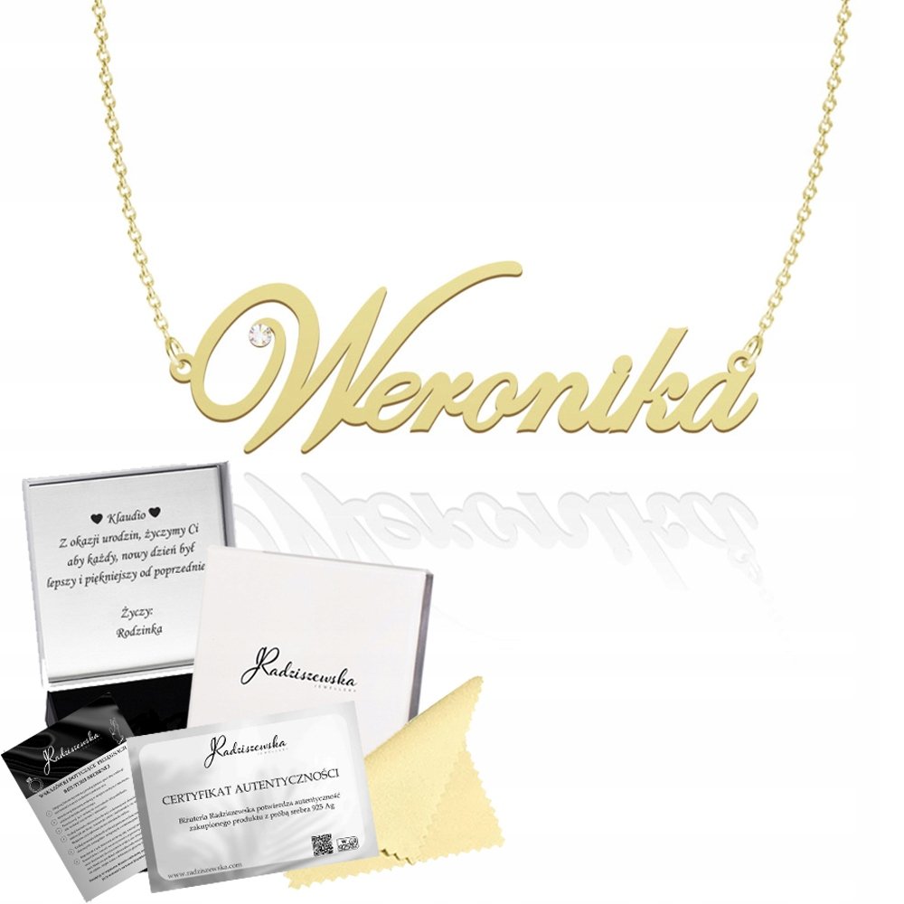 Złoty Łańcuszek z imieniem WERONIKA Prezent SREBRO 925 DEDYKACJA GRATIS