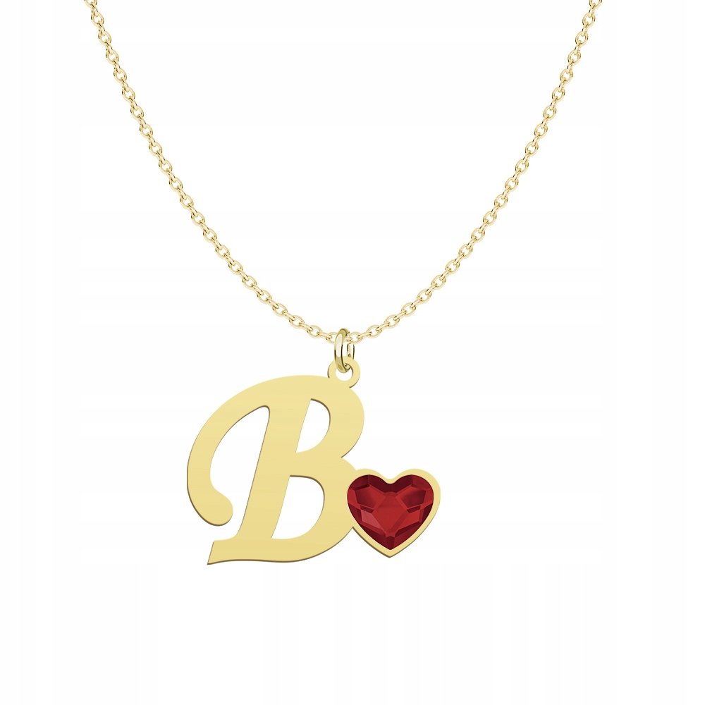 Pozłacany Naszyjnik LITERA B z sercem DEDYKACJA