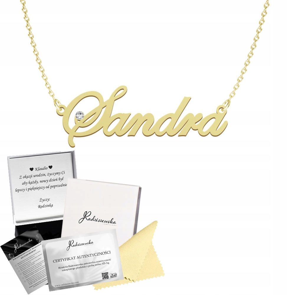 Złoty Naszyjnik z imieniem SANDRA Łańcuszek SREBRO 925 TABLICZKA GRATIS