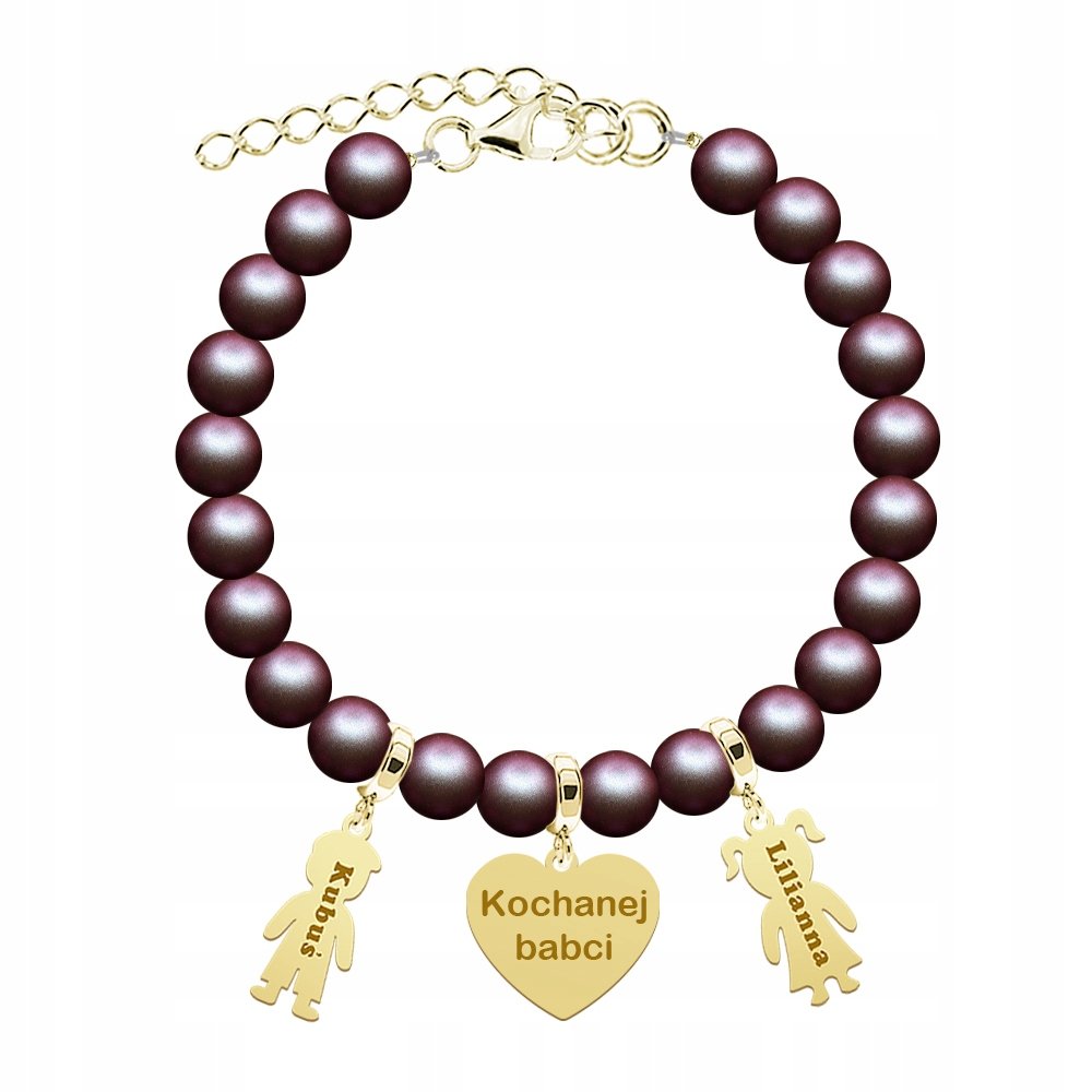 Bransoletka Złota dla Mamy Imię Dziecka Dzień Mamy Perły 925 Prezent Grawer