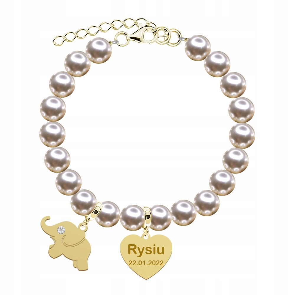 Bransoletka Złota z Zawieszkami Perły 925 Dzień Matki Grawer Życzenia