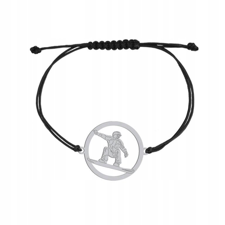 Bransoletka Srebrna Snowboarding Prezent 925 na sznurku GRAWER GRATIS