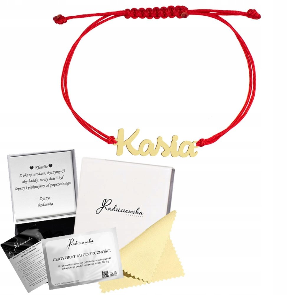 BRANSOLETKA POZŁACANA Z INDYWIDUALNYM NAPISEM IMIENIEM SREBRO 925 ŻYCZENIA