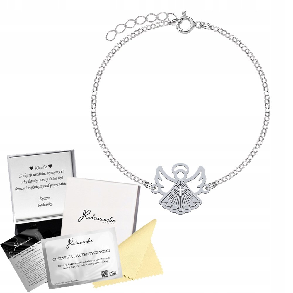 Bransoletka Srebrna Komunijna Aniołek Łańcuszek Prezent 925 GRAWER GRATIS