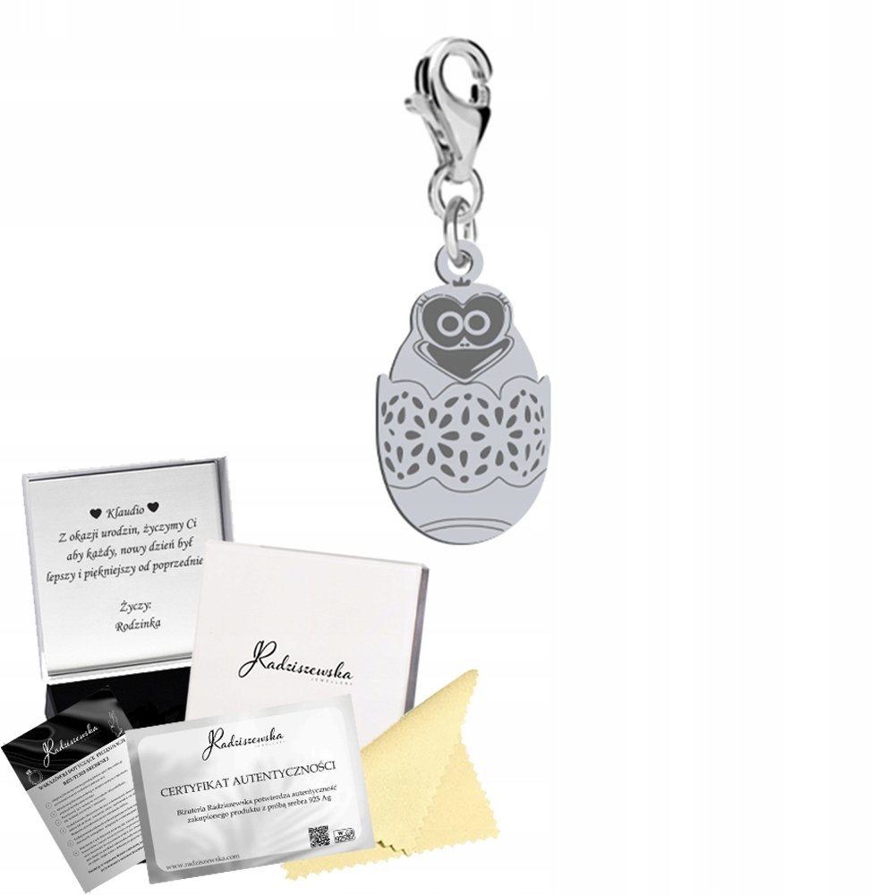 Charms Srebrny Kurczaczek Wielkanocny Prezent Biżuteria ŻYCZENIA GRATIS