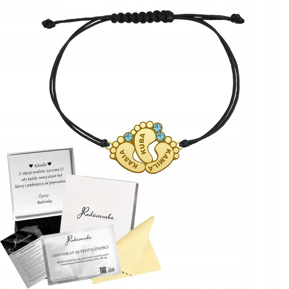 Bransoletka Złota STÓPKI DZIECKA Imię Dziecka srebro 925 Prezent GRAWER