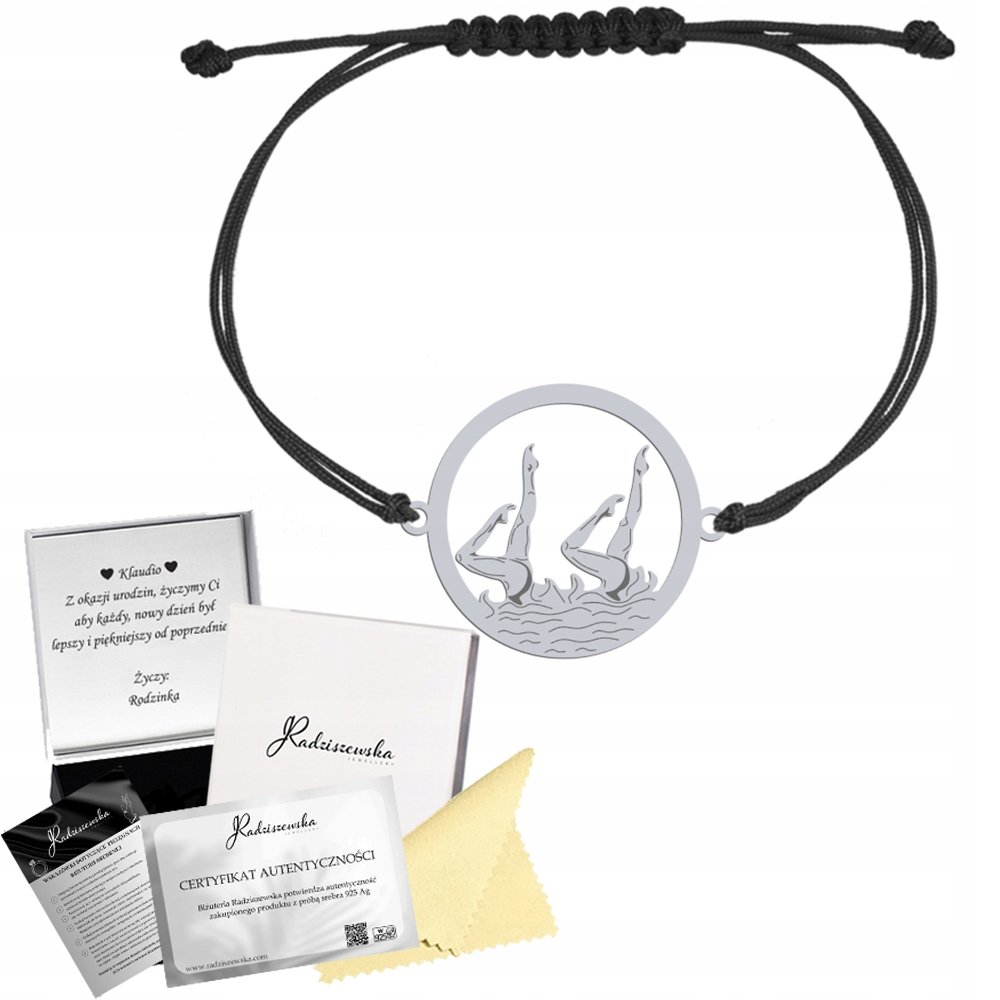 Bransoletka Srebrna Pływanie Synchroniczne Sznurek Prezent 925 GRAWER GRATI