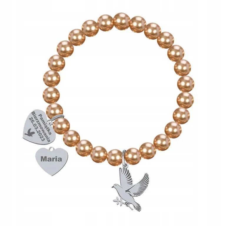 Bransoletka na bierzmowanie z pereł gołąb GRAWER