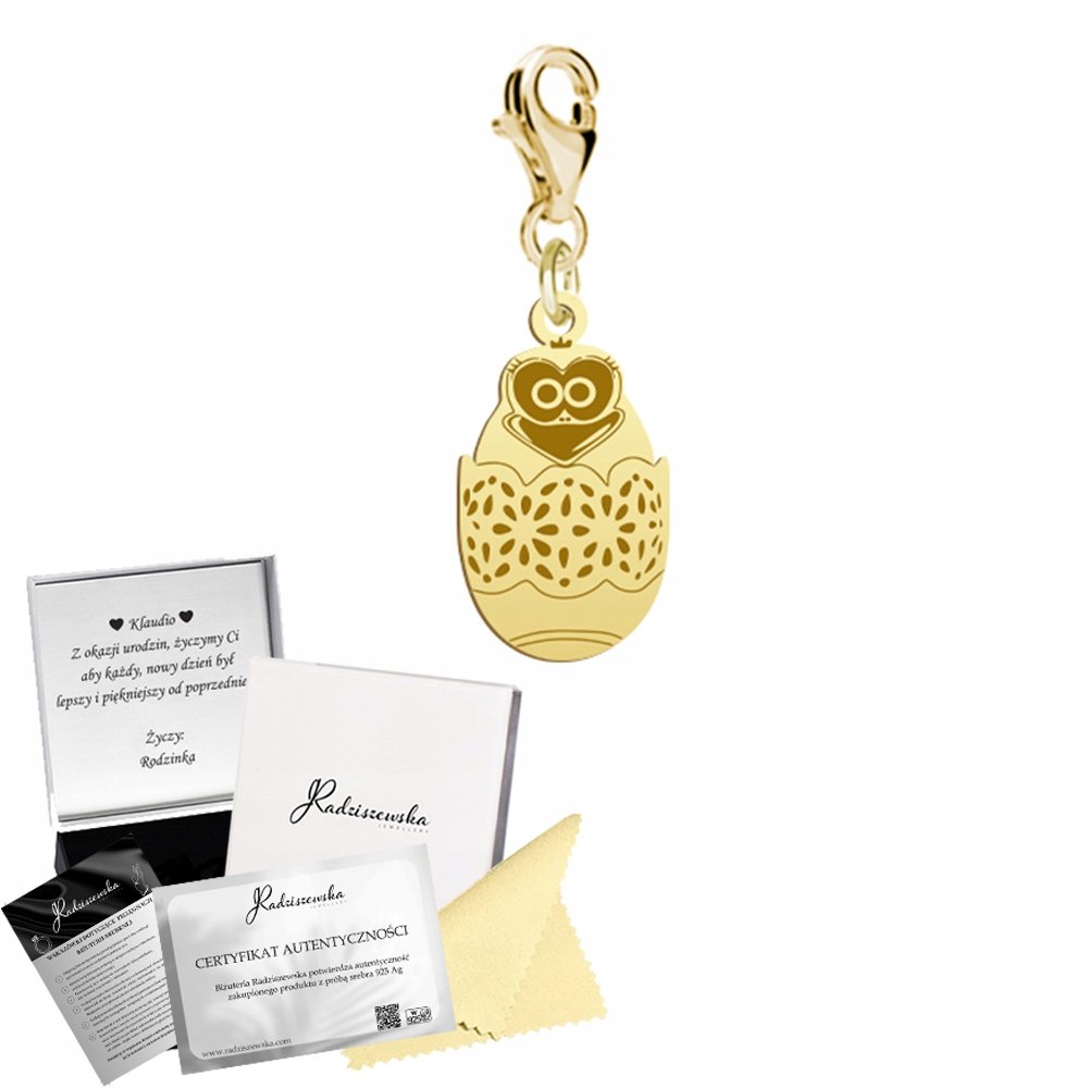 Charms Złoty Kurczaczek Wielkanocny SREBRO 925 Prezent DEDYKACJA GRATIS
