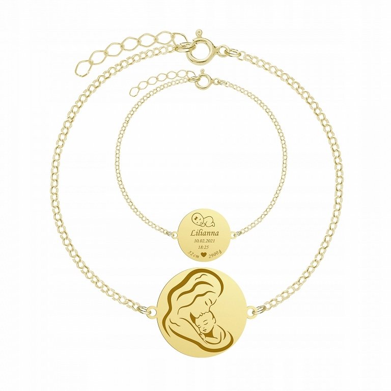 Złota Bransoletka Metryczka Dziecka Imię Dziecka 925 Prezent GRAWER GRATIS