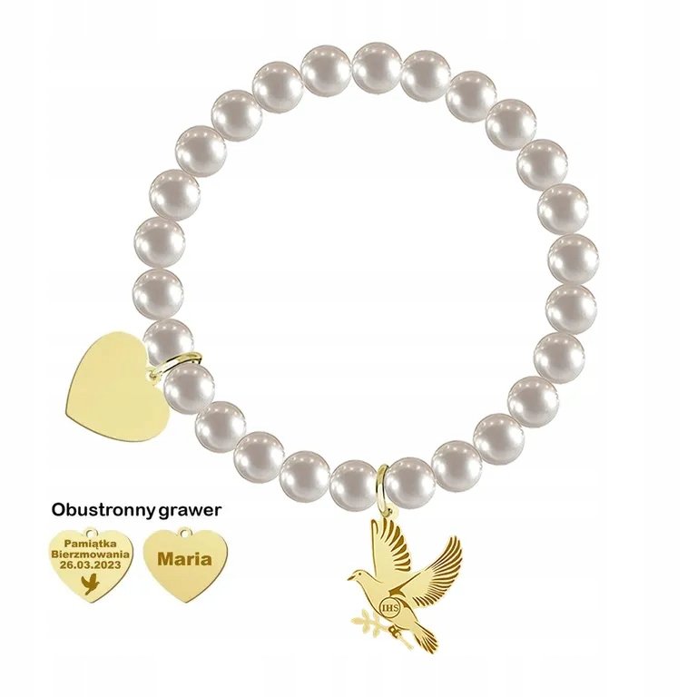 Bierzmowanie Pozłacana Bransoletka perły GRAWER