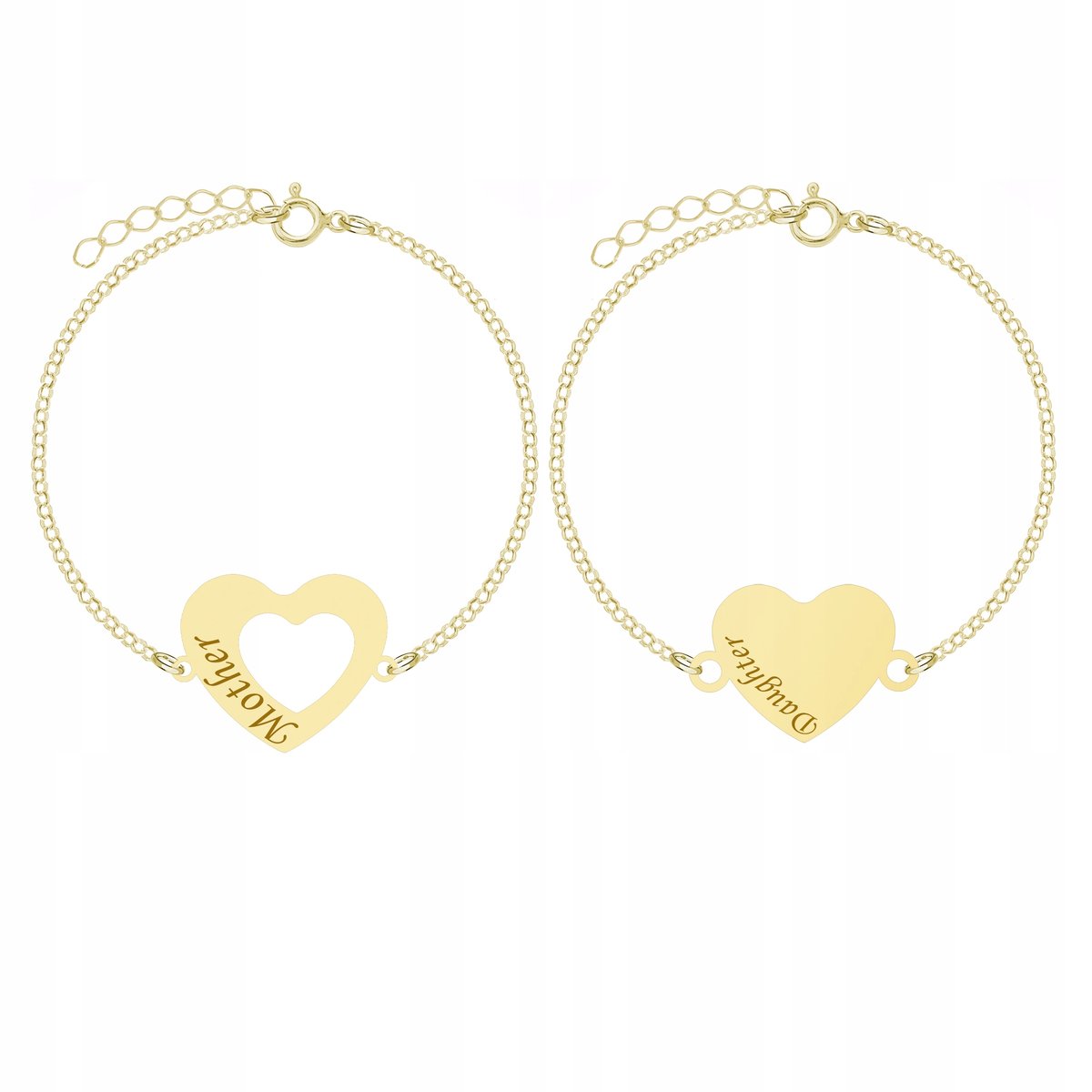 Bransoletka Złota dla Mamy i Córki Serce Srebro 925 Grawer Łańcuszek