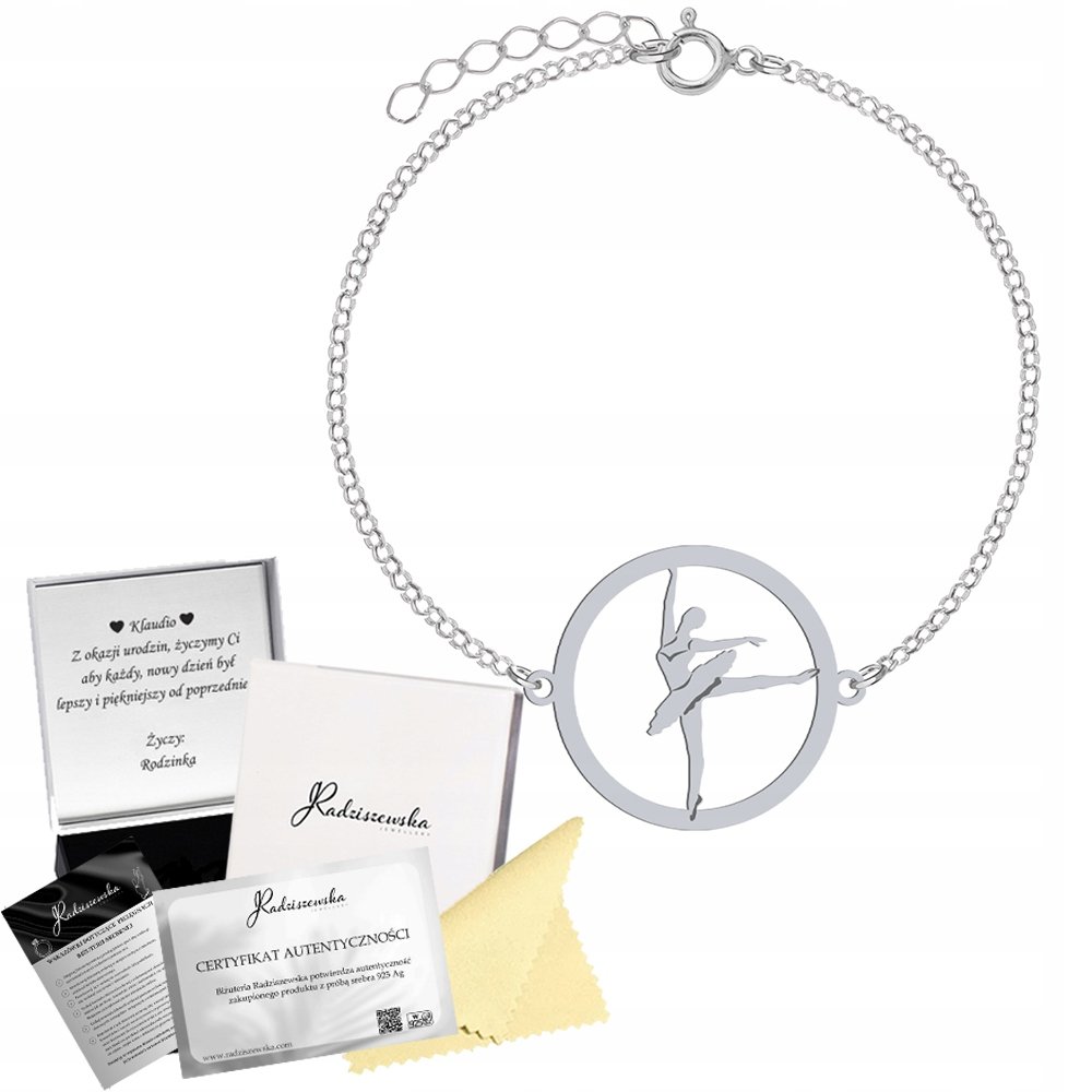 Bransoletka Srebrna Baletnica Balet 925 Ankier Prezent GRAWER DEDYKACJA