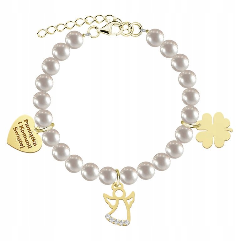 Pozłacana Bransoletka z Aniołem GRAWER KOMUNIA