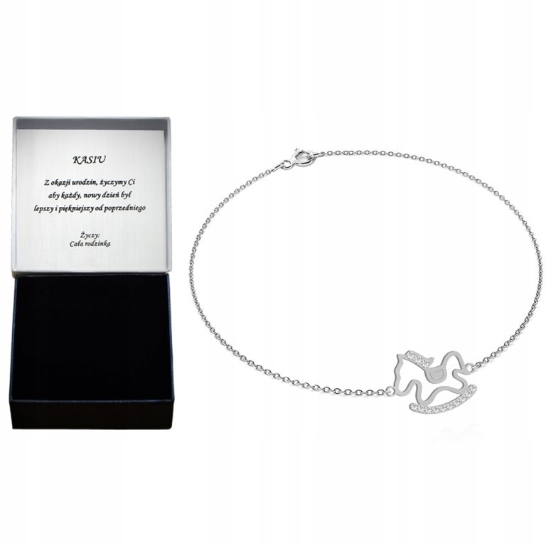 Srebrna Bransoletka KOŃ NA BIEGUNACH DEDYKACJA