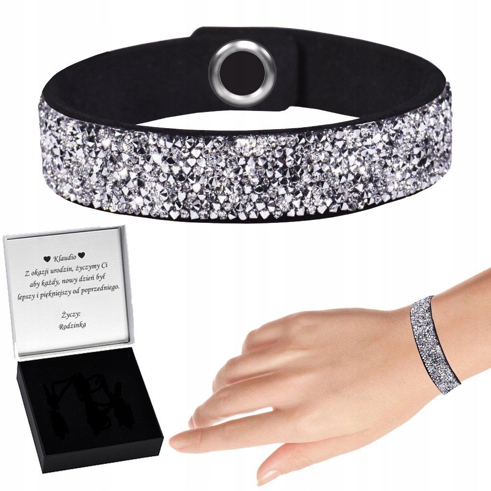 Bransoletka Alcantara na Guzik Kryształy Prezent Biżuteria na Dzień Kobiet