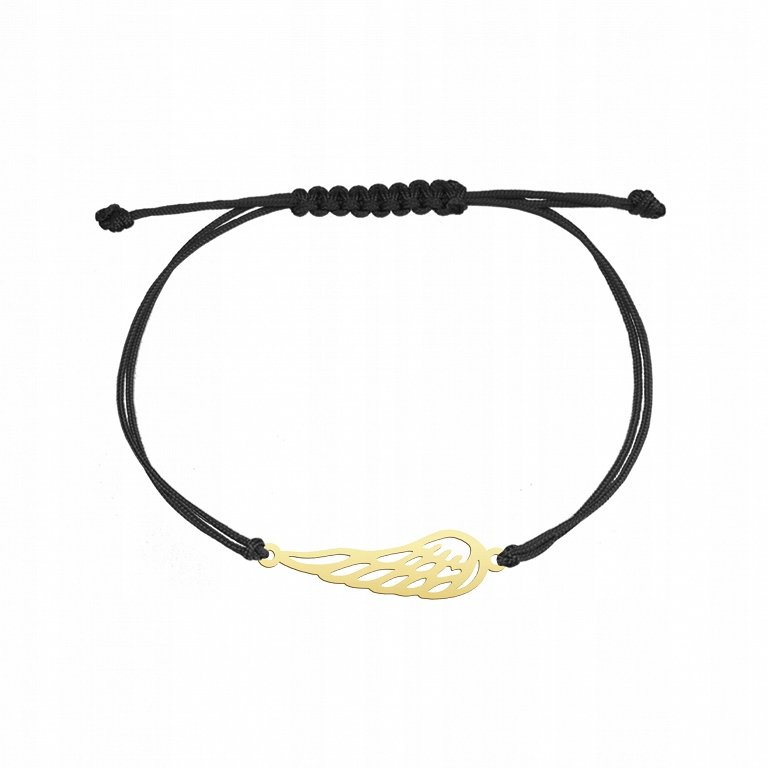 Złota Bransoletka Skrzydło Anioła Sznurek 925 Dedykacja Prezent Kobieta