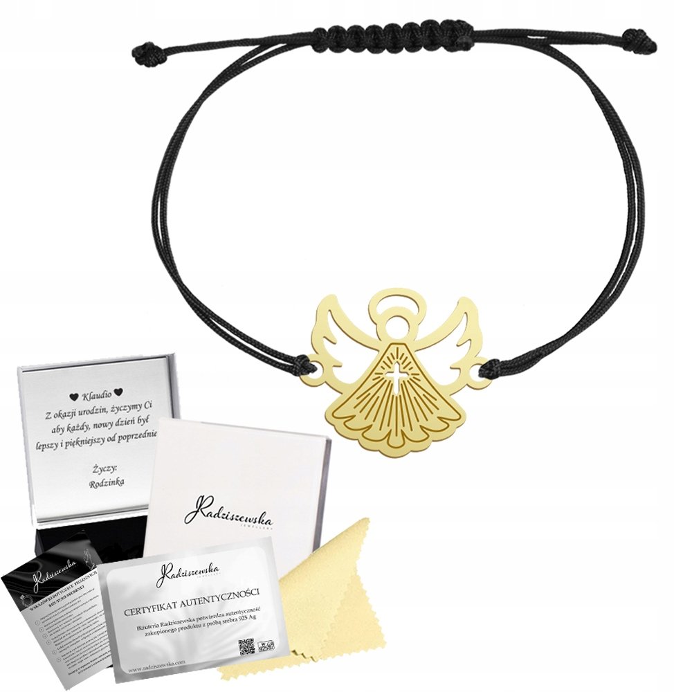 Bransoletka na KOMUNIĘ z Aniołkiem SREBRO 925 POZŁACANE GRAWER GRATIS