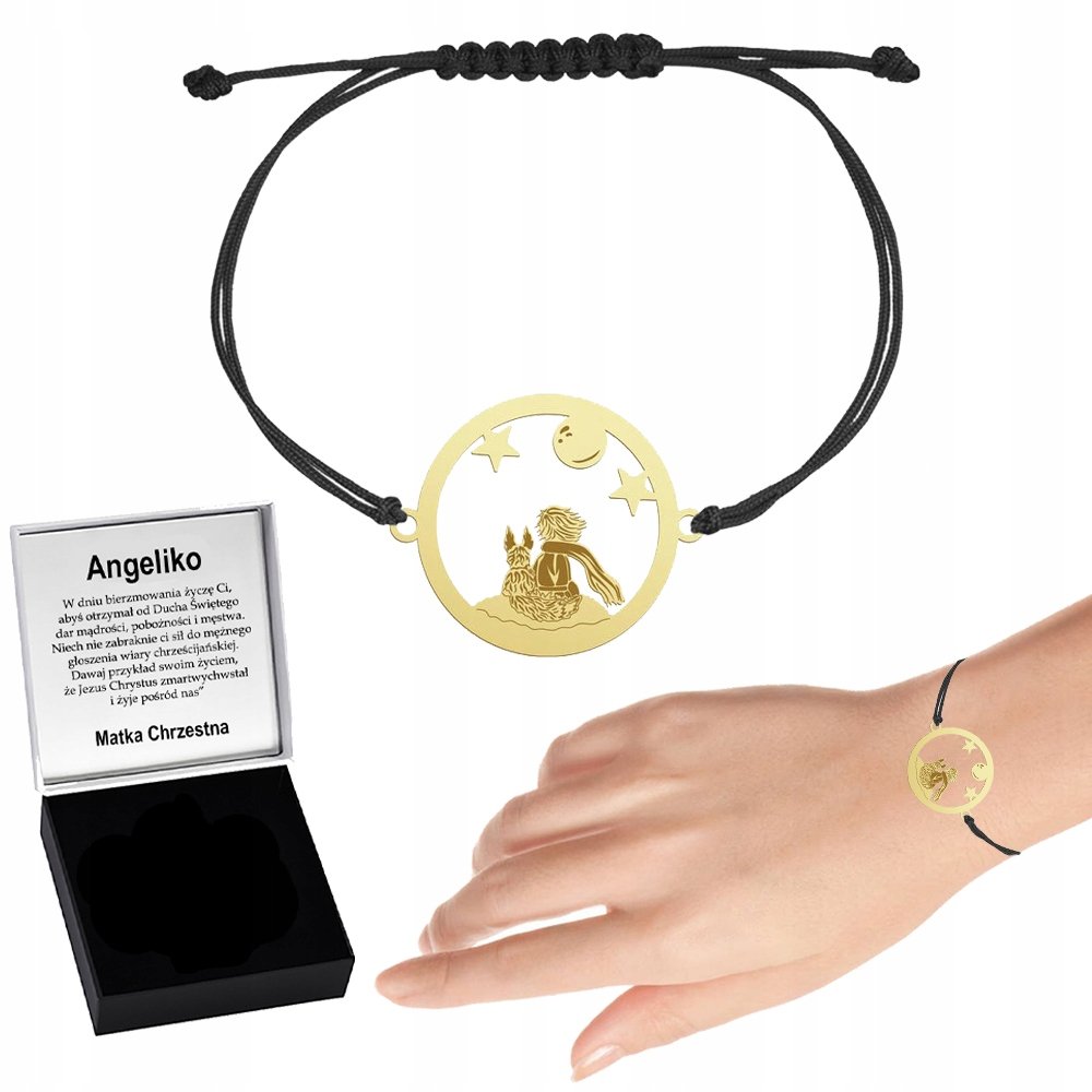 Bransoletka Złota Mały Książę Lis Sznurek SREBRO 925 Prezent GRAWER GRATIS