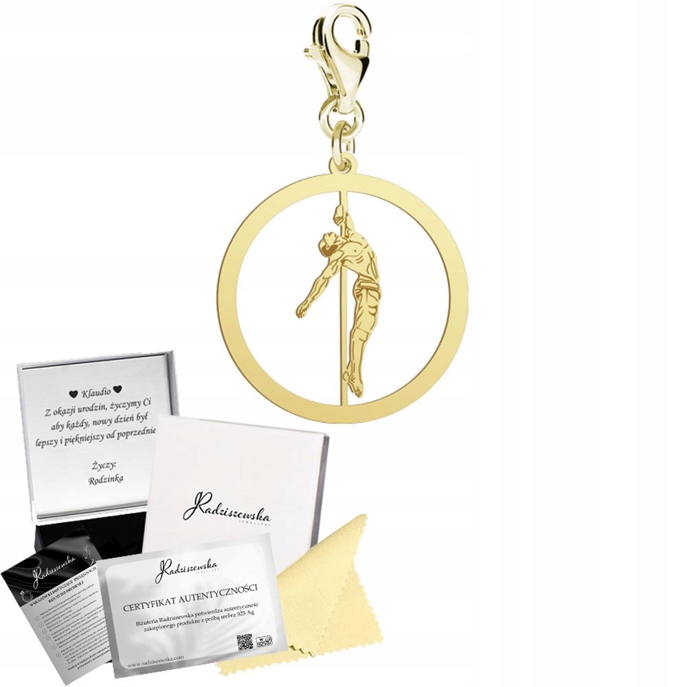 Charms Złoty Pole Dance Męski 925 Prezent Zawieszka Biżuteria ŻYCZENIA