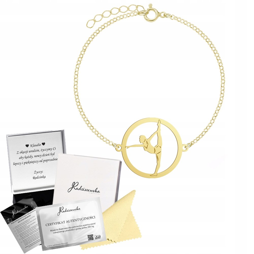 Bransoletka Złota Gimnastyka Gimnastyczka SREBRO 925 Prezent GRAWER GRATIS