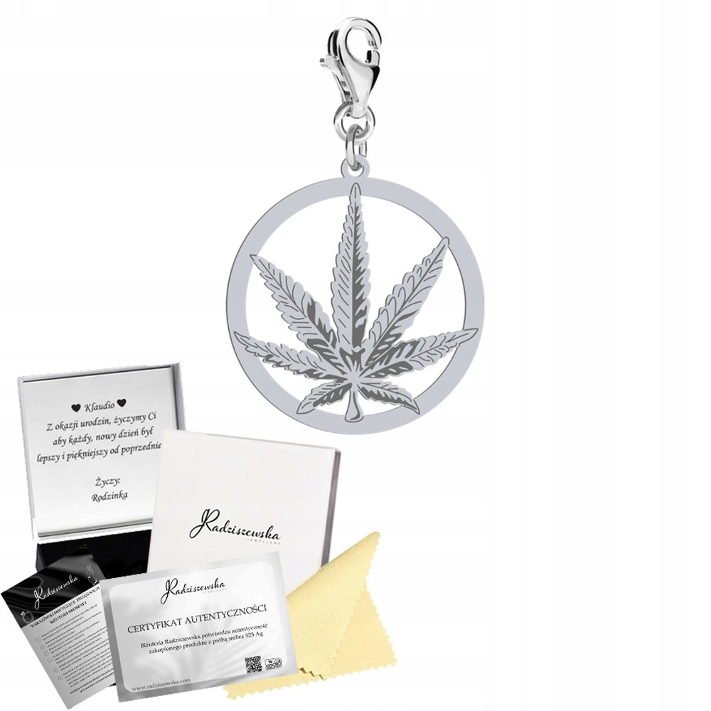 Charms Srebrny z Marihuaną SREBRO 925 Prezent Biżuteria DEDYKACJA GRATIS